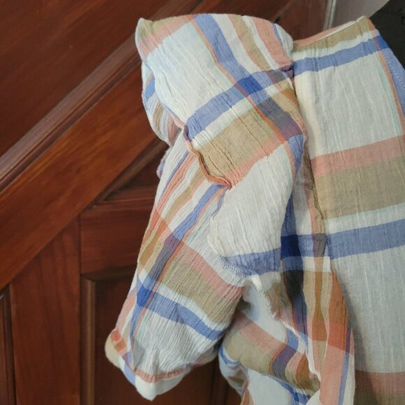 Madewell Women's V-Neck Shoulder-Ruffle Top in Plaid size XS - Picture 4 of 5